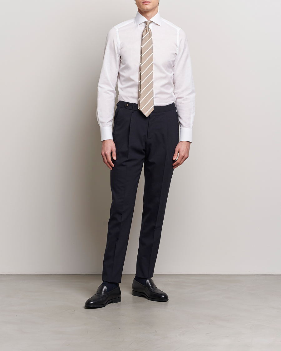 Herr | Skjortor | Finamore Napoli | Milano Slim Linen Dress Shirt White