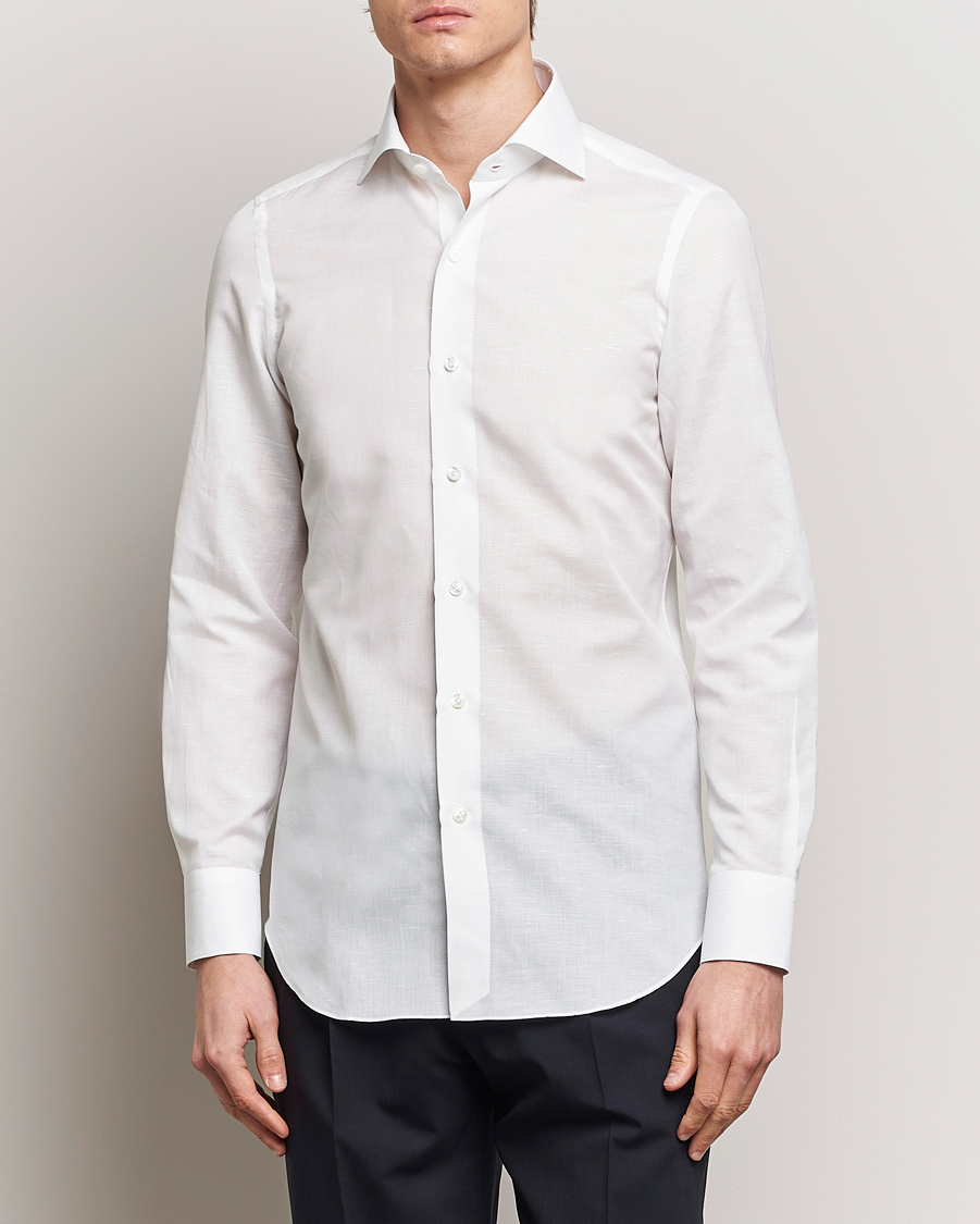 Herr | Skjortor | Finamore Napoli | Milano Slim Linen Dress Shirt White