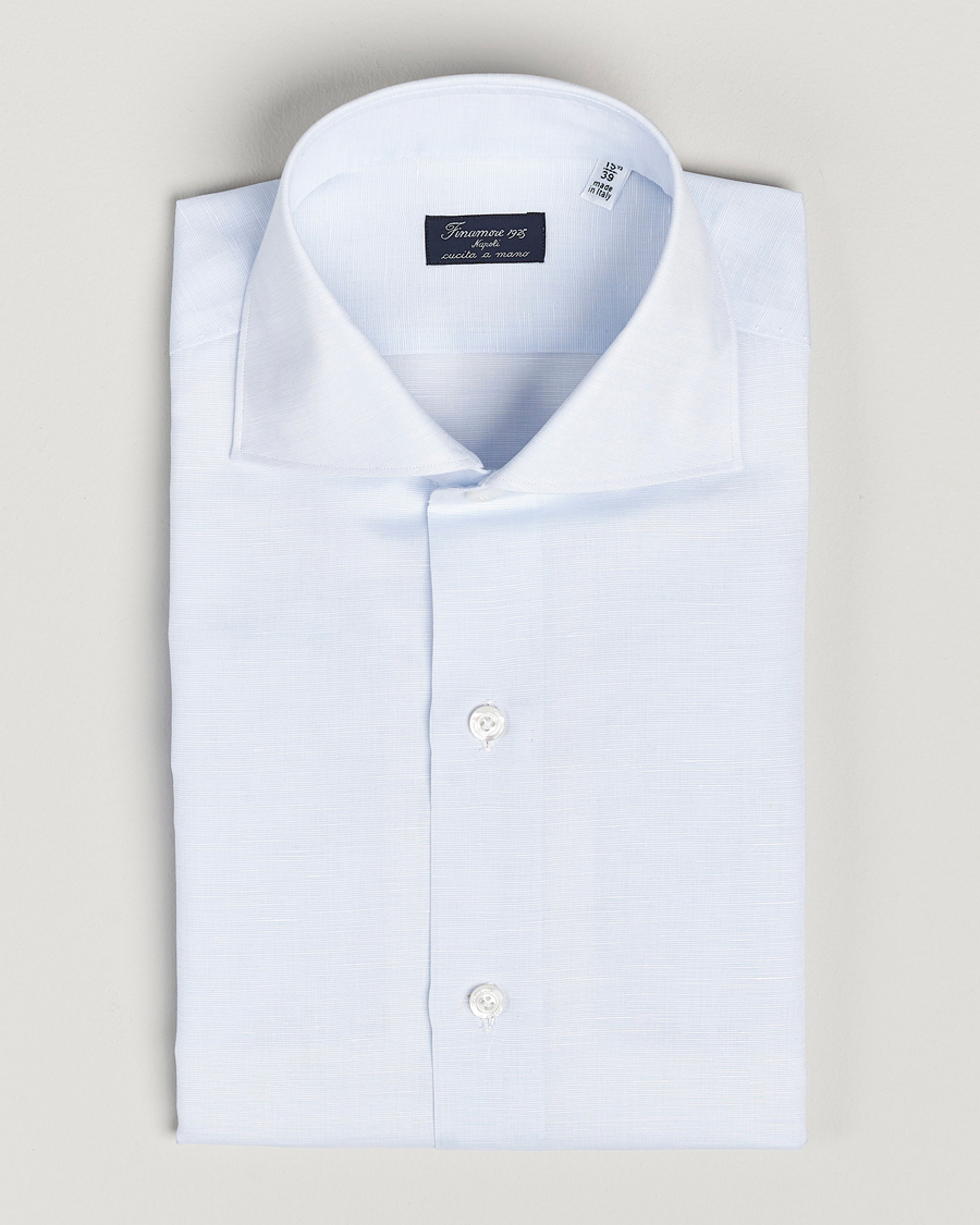 Herr | | Finamore Napoli | Milano Slim Linen Dress Shirt Light Blue