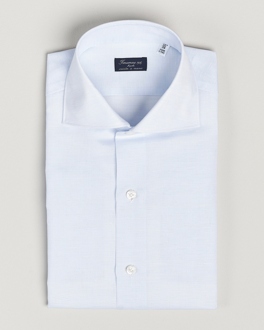 Herr | Skjortor | Finamore Napoli | Milano Slim Linen Dress Shirt Light Blue