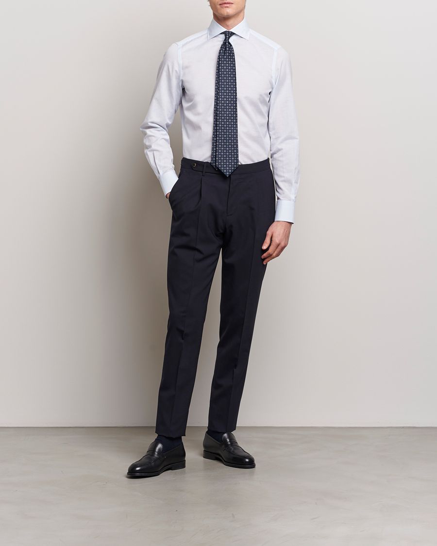 Herr | Businesskjortor | Finamore Napoli | Milano Slim Linen Dress Shirt Light Blue