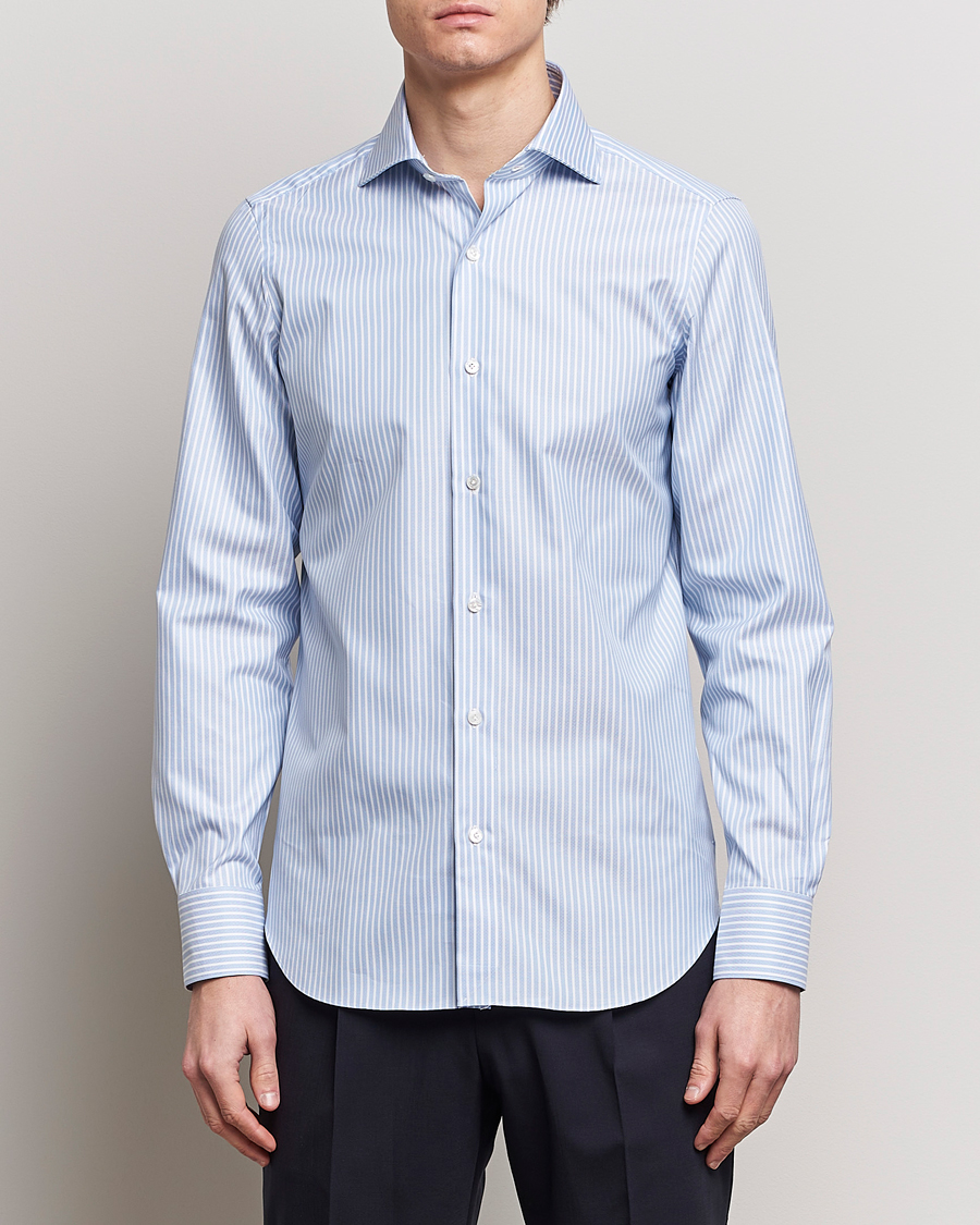 Herr | Skjortor | Finamore Napoli | Milano Slim Royal Oxford Shirt Blue Stripe