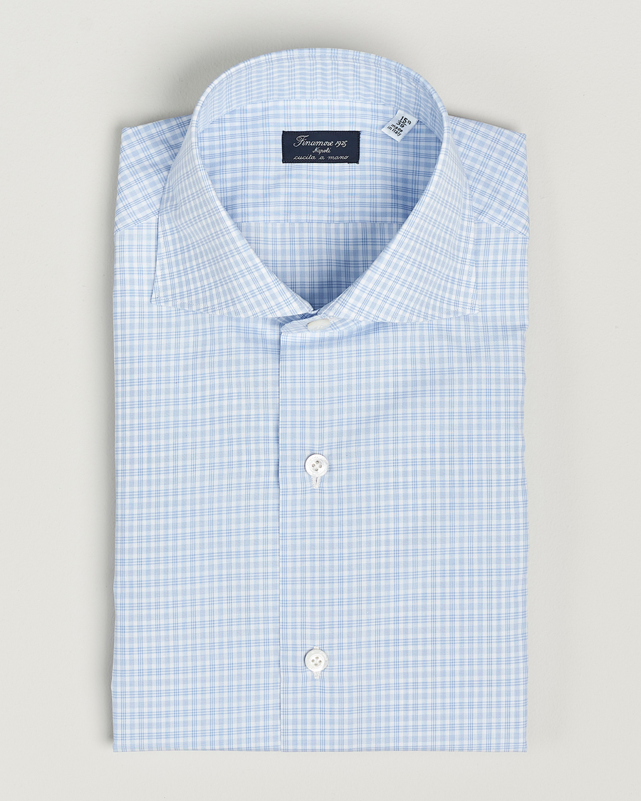 Herr | Skjortor | Finamore Napoli | Milano Slim Checked Dress Shirt Light Blue