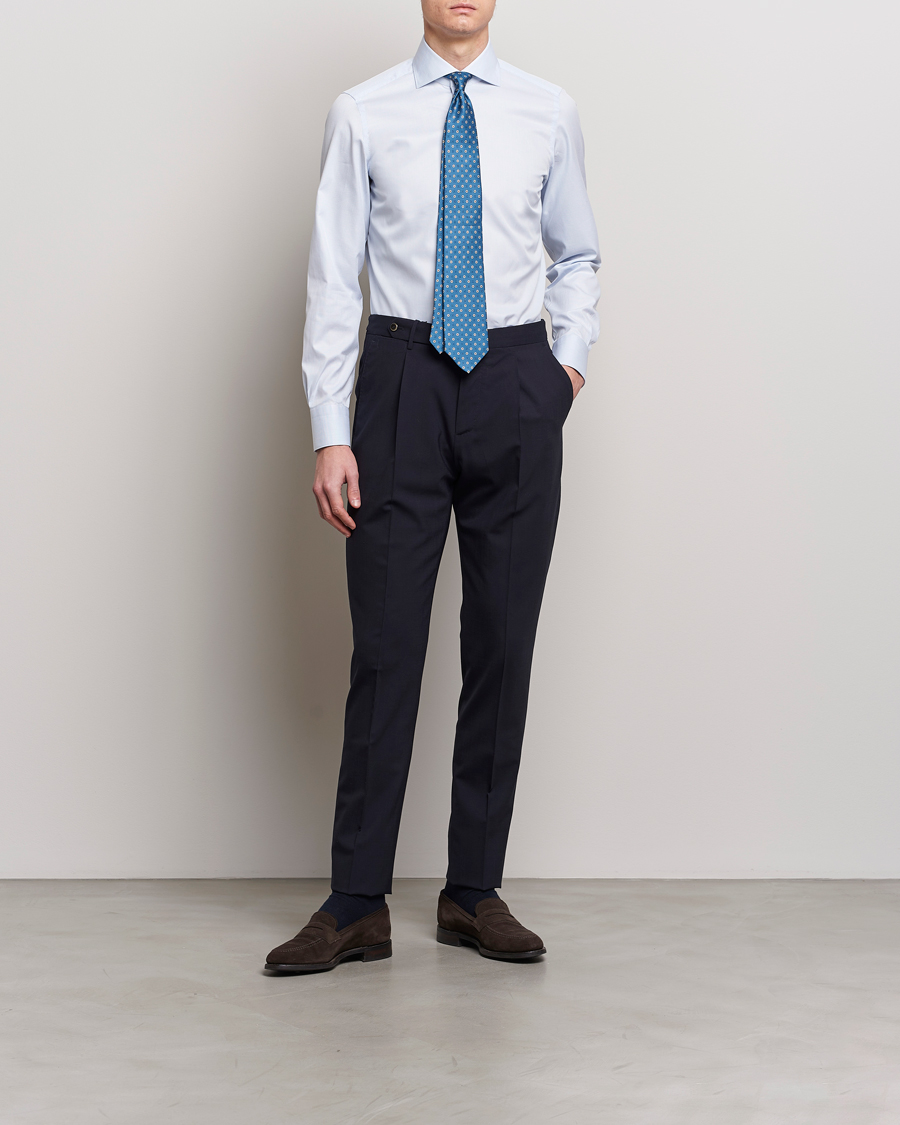 Herr | Formella | Finamore Napoli | Milano Slim Structured Dress Shirt Light Blue