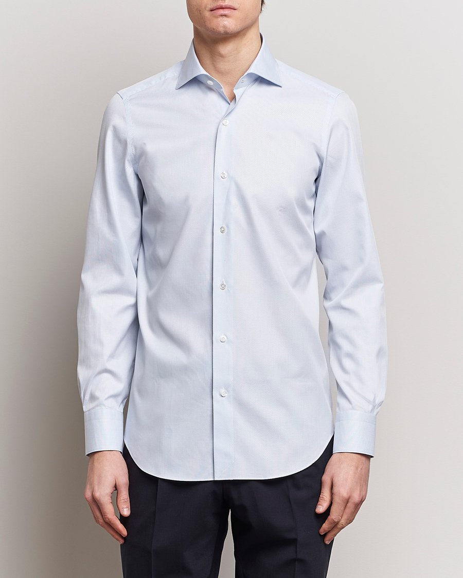 Herr | Mörk kostym | Finamore Napoli | Milano Slim Structured Dress Shirt Light Blue