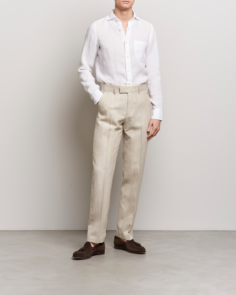 Herr | Skjortor | Finamore Napoli | Gaeta Linen Pocket Shirt White