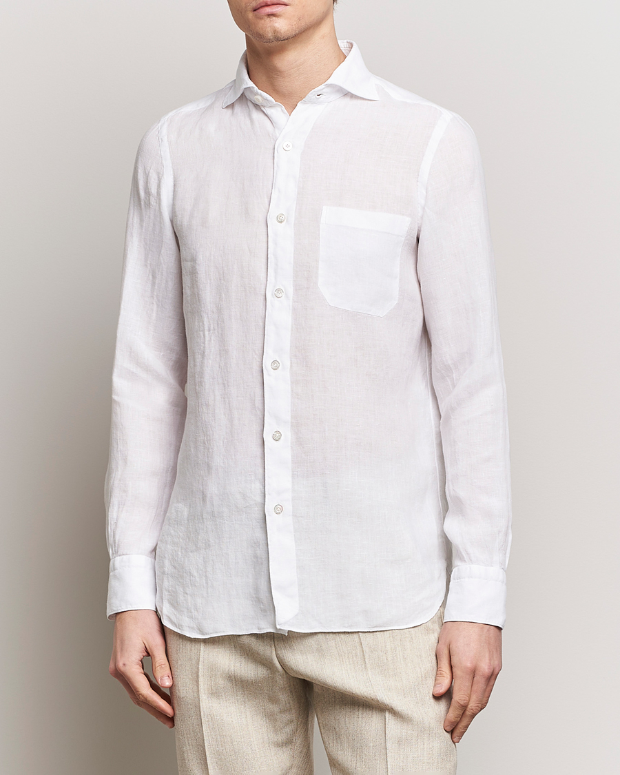 Herr | Linneskjortor | Finamore Napoli | Gaeta Linen Pocket Shirt White