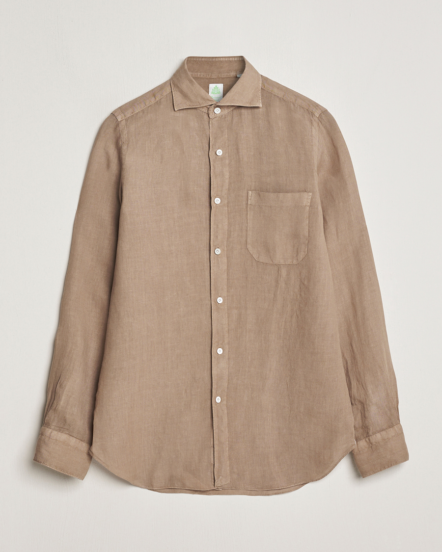 Herr | Skjortor | Finamore Napoli | Gaeta Linen Pocket Shirt Taupe