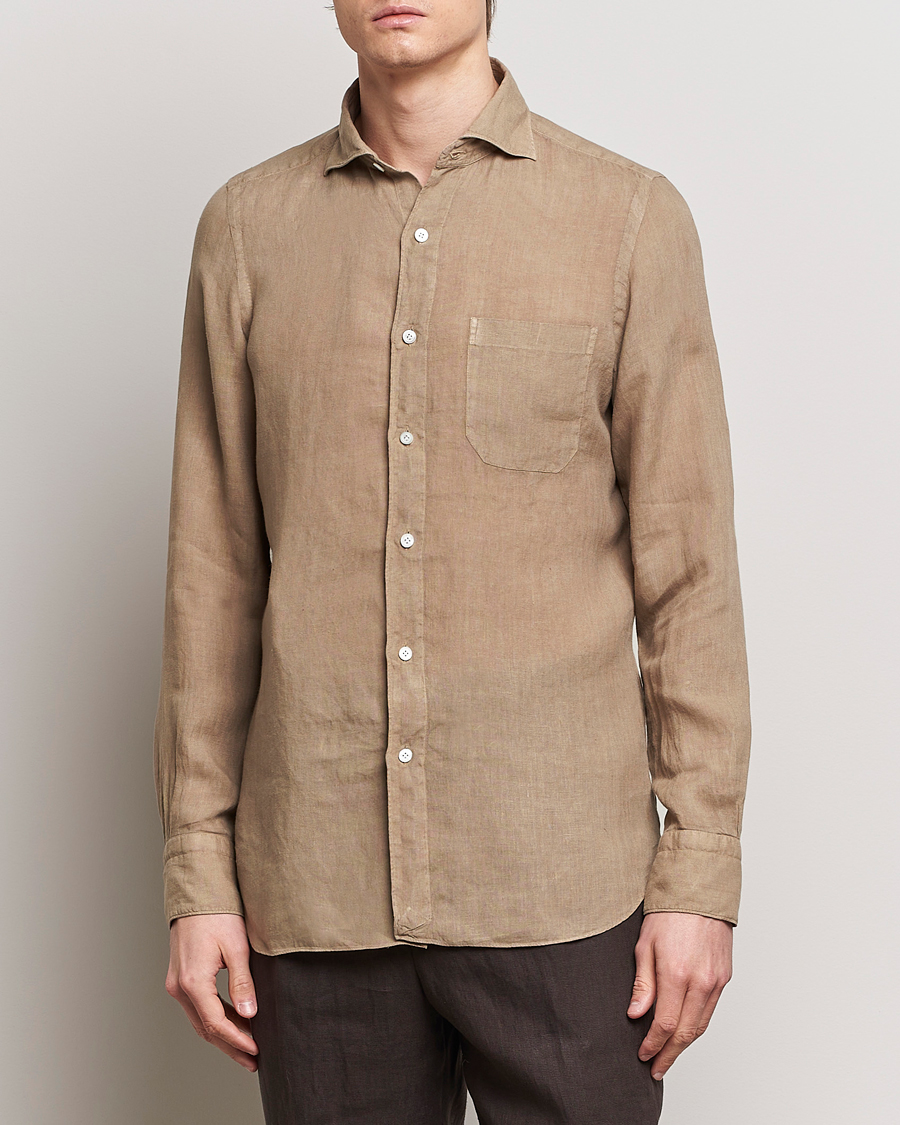 Herr | Avdelningar | Finamore Napoli | Gaeta Linen Pocket Shirt Taupe