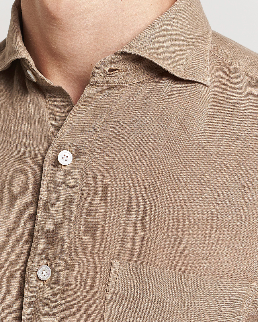Herr | Skjortor | Finamore Napoli | Gaeta Linen Pocket Shirt Taupe