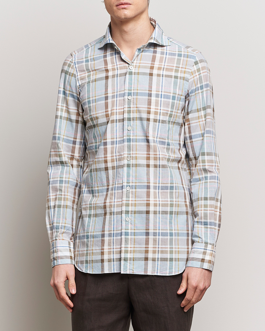 Herr | Skjortor | Finamore Napoli | Gaeta Cotton/Linen Pocket Shirt Beige Check