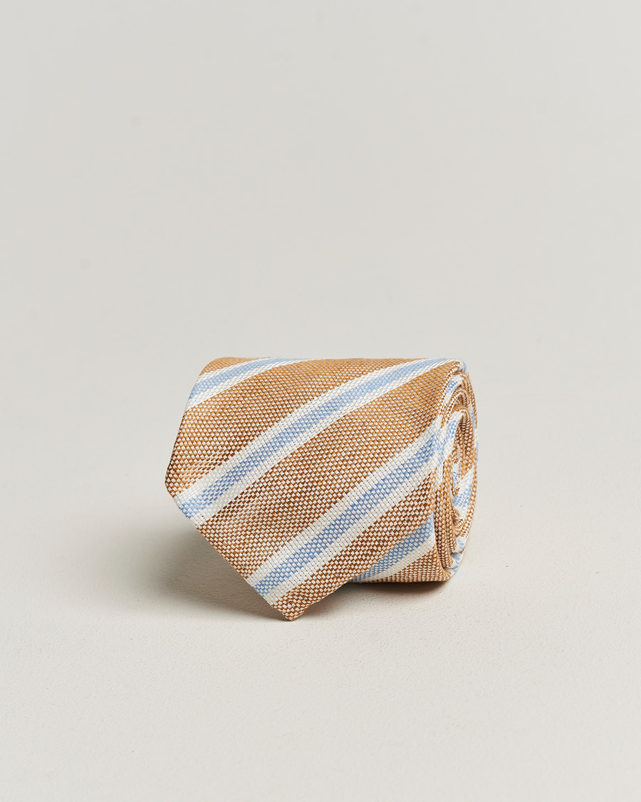 Herr | Finamore Napoli Regimental Stripe Linen Tie Beige/Blue | Finamore Napoli | Regimental Stripe Linen Tie Beige/Blue