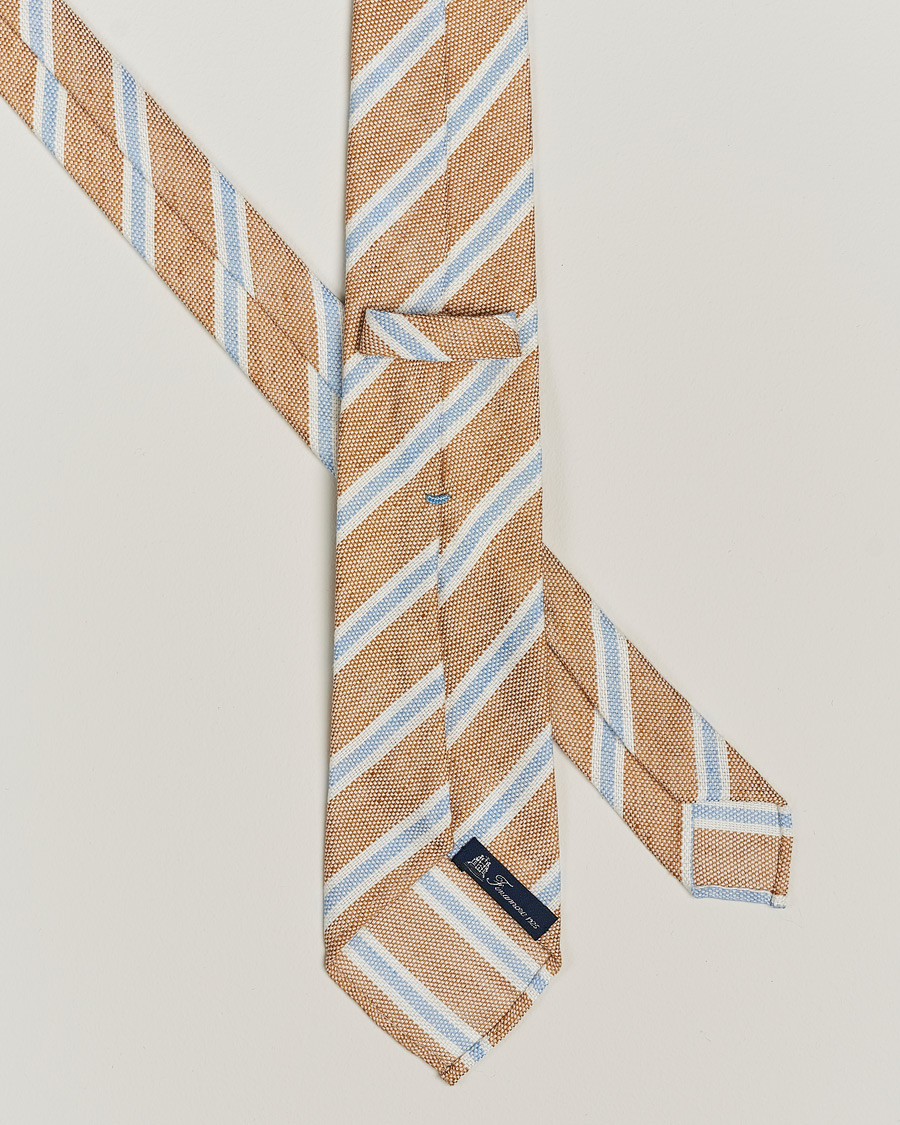 Herr | Finamore Napoli Regimental Stripe Linen Tie Beige/Blue | Finamore Napoli | Regimental Stripe Linen Tie Beige/Blue