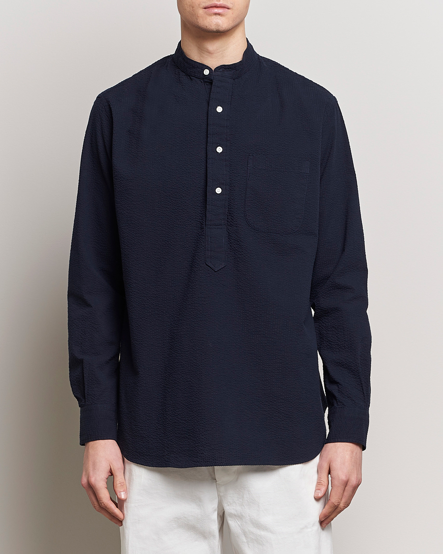 Herr | Casual | Gitman Vintage | Tonal Seersucker Popover Shirt Navy