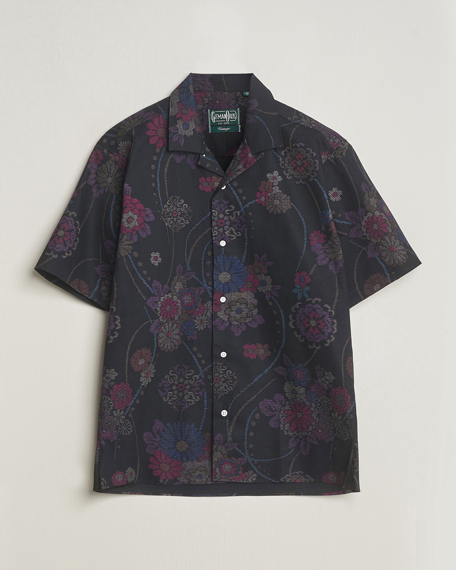 Herr | Skjortor | Gitman Vintage | Japanese Floral Jacquard Camp Shirt Black