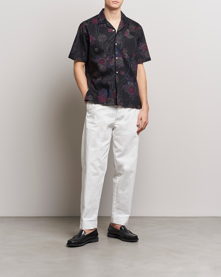 Herr | Skjortor | Gitman Vintage | Japanese Floral Jacquard Camp Shirt Black
