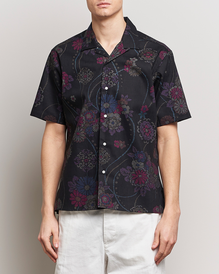 Herr | Kortärmade skjortor | Gitman Vintage | Japanese Floral Jacquard Camp Shirt Black