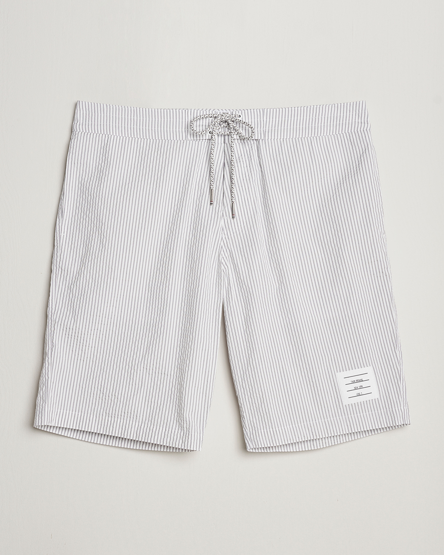 Herr | Shorts | Thom Browne | Seersucker Drawstring Board Shorts Light Grey
