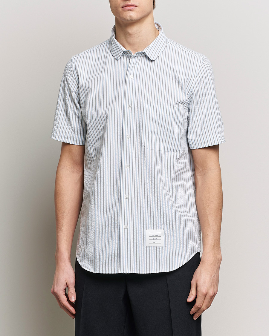 Herr | Casual | Thom Browne | Short Sleeve Seersucker Shirt Light Blue