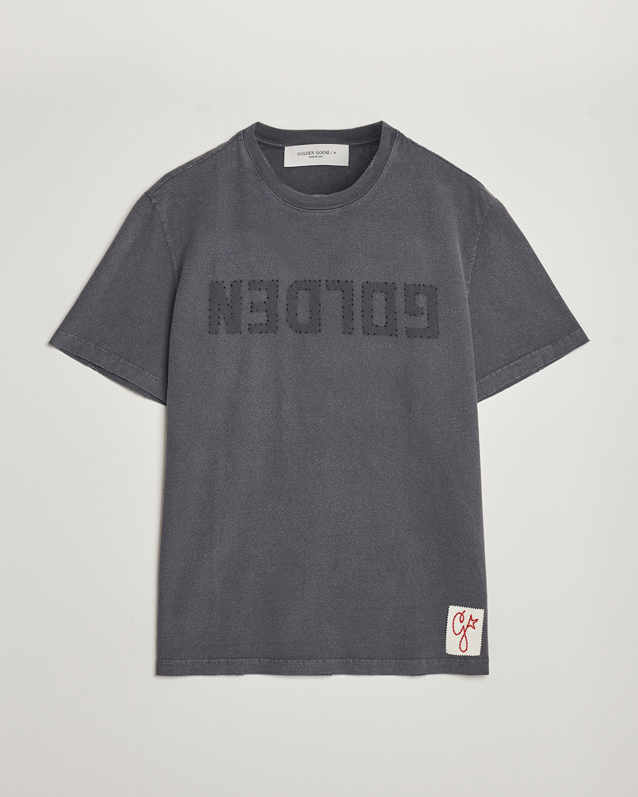 Herr | T-Shirts | Golden Goose | Deluxe Brand Distressed Cotton Logo T-Shirt Anthracite