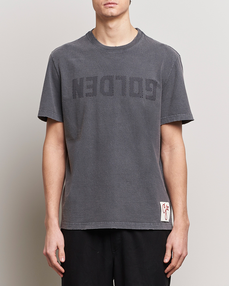 Herr | T-Shirts | Golden Goose | Deluxe Brand Distressed Cotton Logo T-Shirt Anthracite