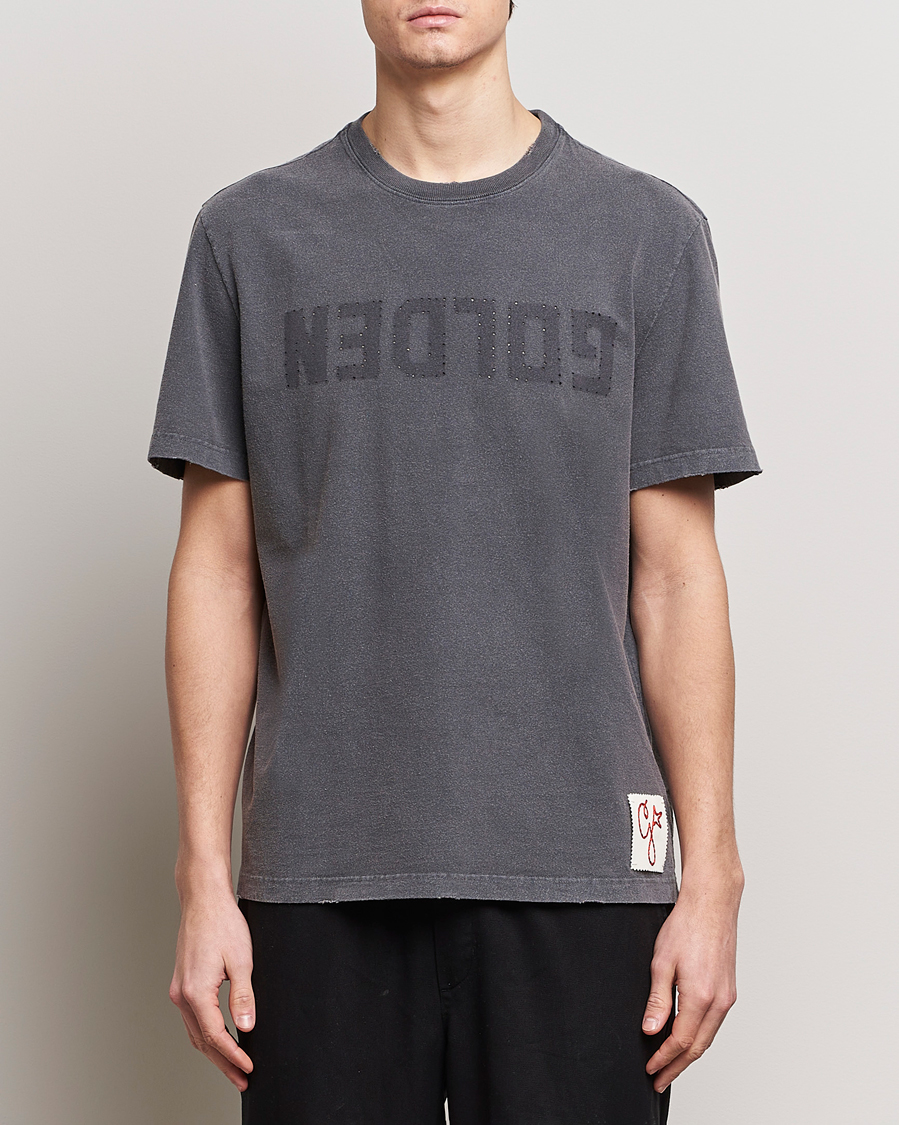 Herr | Luxury Brands | Golden Goose | Deluxe Brand Distressed Cotton Logo T-Shirt Anthracite