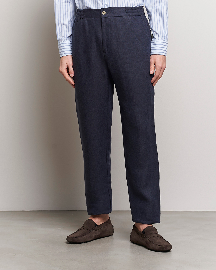 Herre |  | Etro | Linen Drawstring Trousers Navy