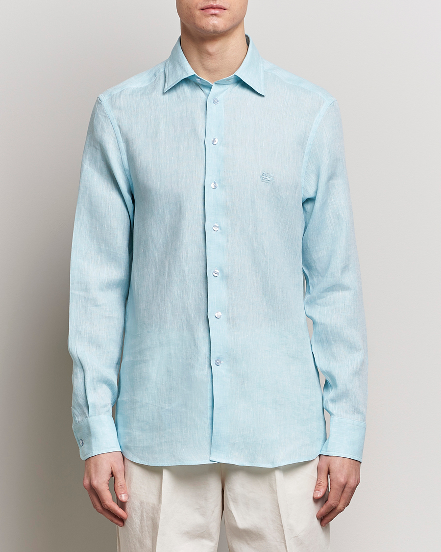 Herr | Linneskjortor | Etro | Slim Fit Linen Shirt Light Blue