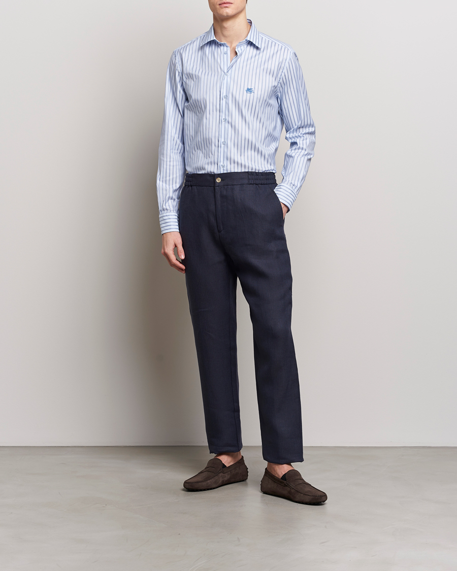 Herr | Skjortor | Etro | Slim Fit Striped Cotton Shirt Light Blue