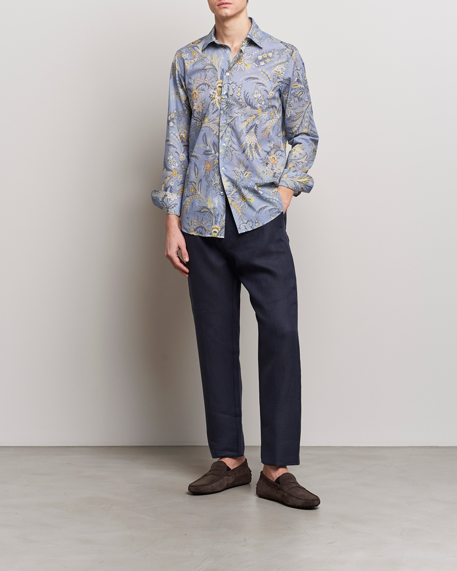 Herr | Skjortor | Etro | Slim Fit Floral Print Shirt Azzurro