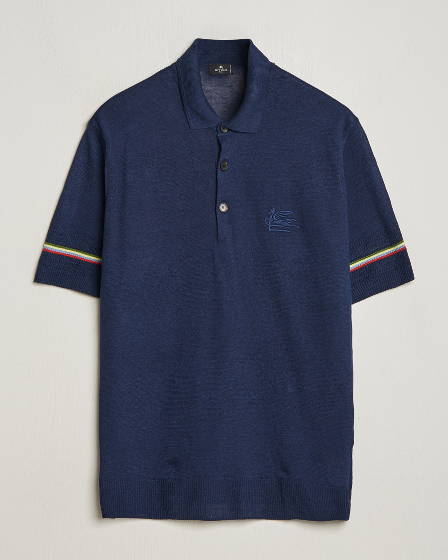 Herr | Pikéer | Etro | Knitted Cotton/Linen Polo Navy