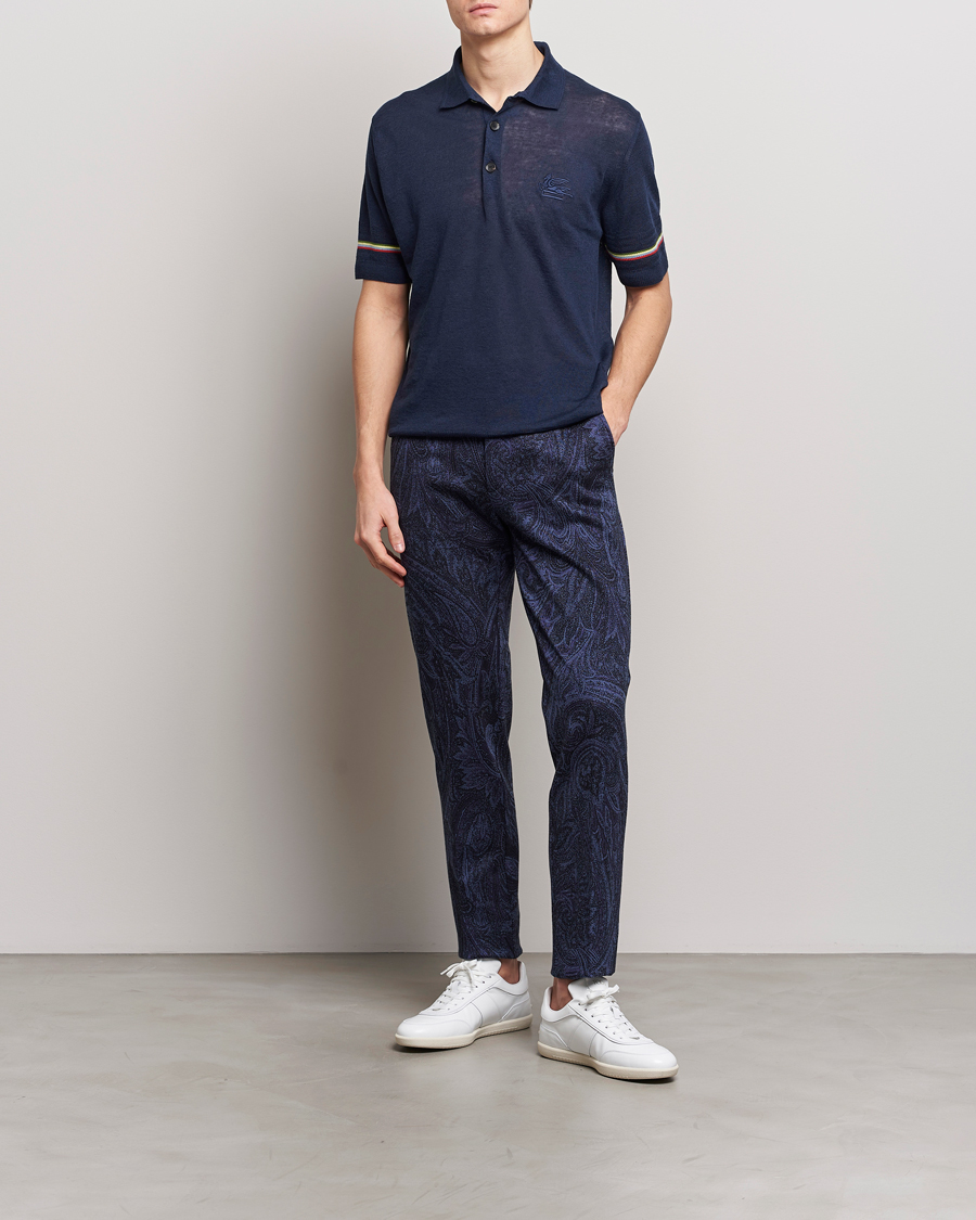 Herr | Pikéer | Etro | Knitted Cotton/Linen Polo Navy