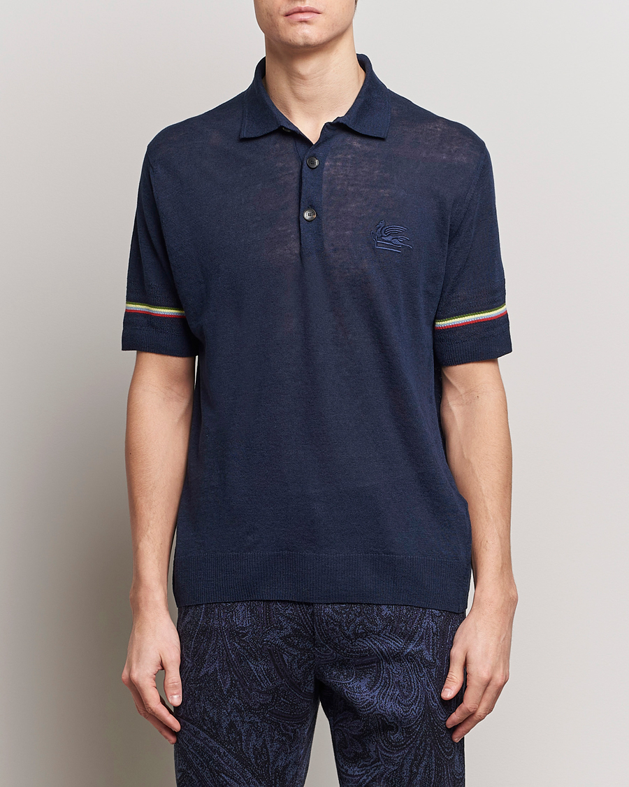 Herr | Italian Department | Etro | Knitted Cotton/Linen Polo Navy