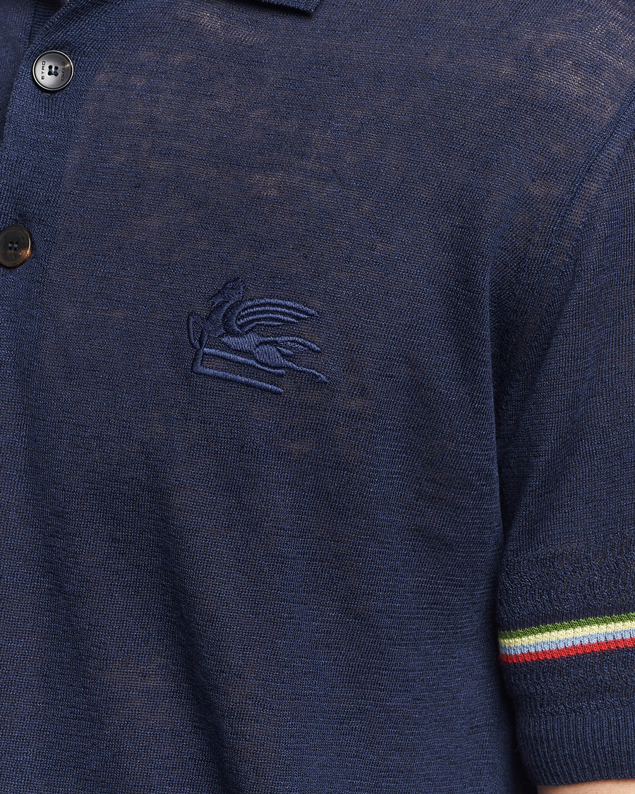 Herr | Pikéer | Etro | Knitted Cotton/Linen Polo Navy