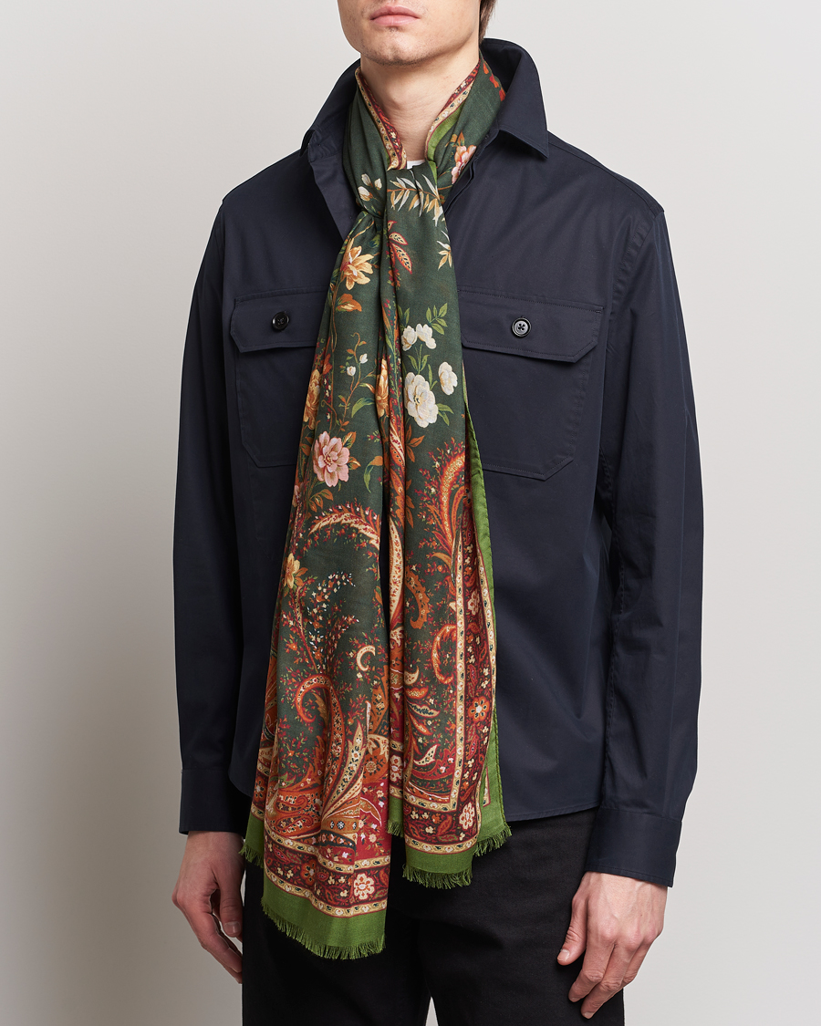 Herre | Tørklæde | Etro | Modal/Cashmere Printed Scarf Green/Burgundy