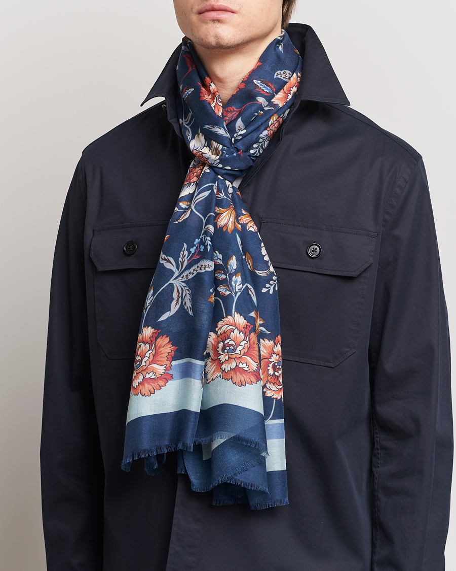 Herr | Italian Department | Etro | Modal/Cashmere Printed Scarf Dark Blue