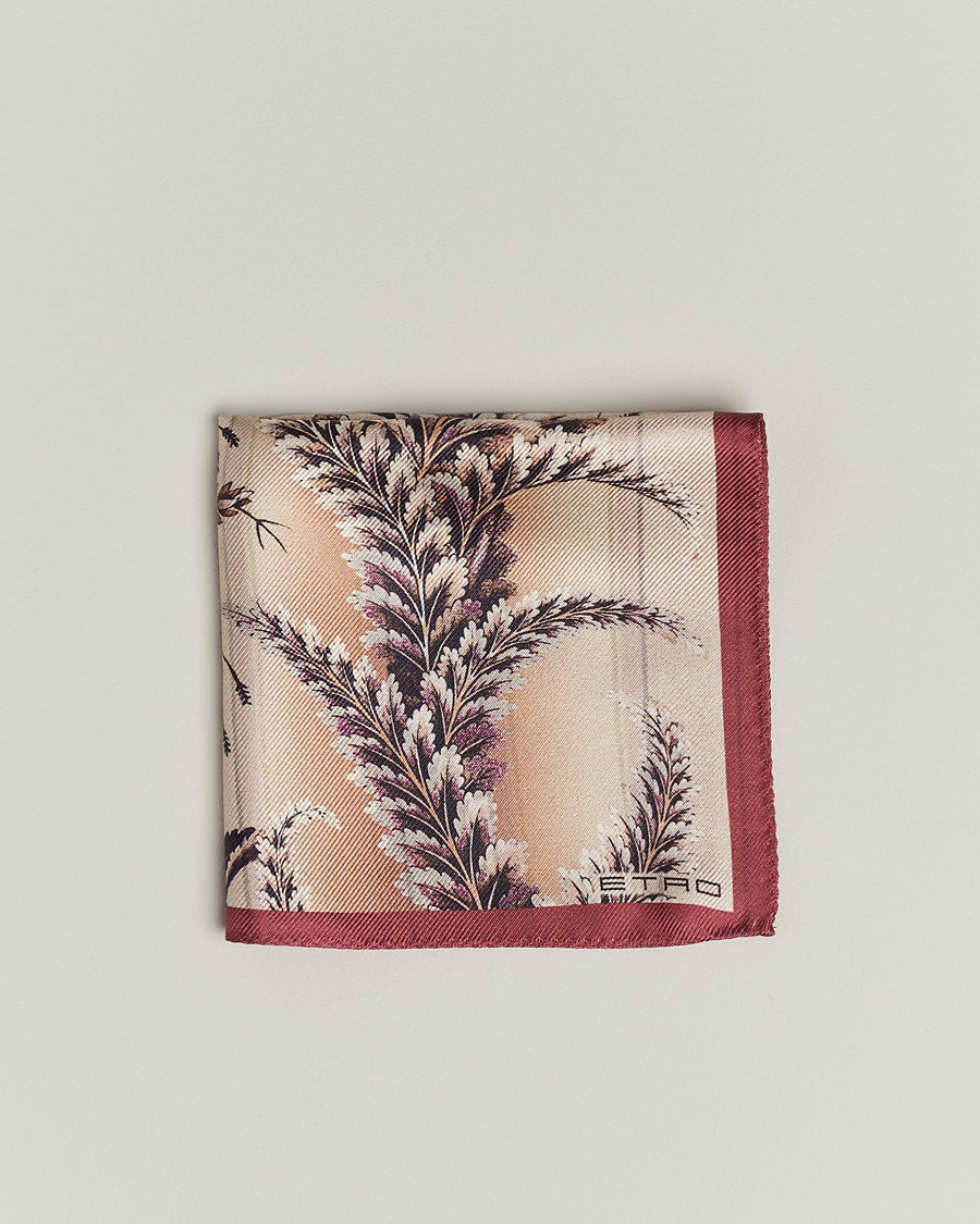Herr | Etro | Etro | Printed Silk Pocket Square Beige/Burgundy