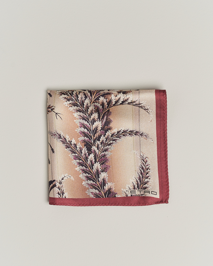 Herr | Luxury Brands | Etro | Printed Silk Pocket Square Beige/Burgundy