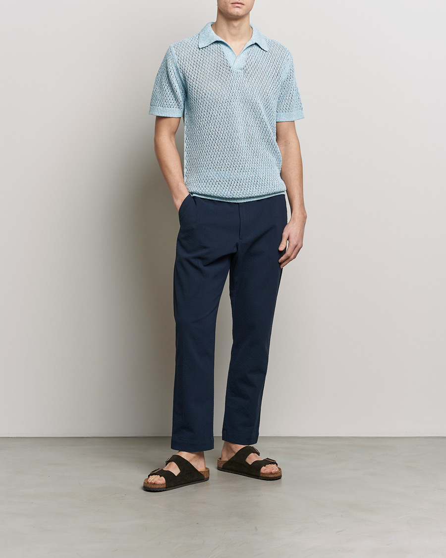 Herr | Byxor | NN07 | Billie Seersucker Drawstring Trousers Navy Blue