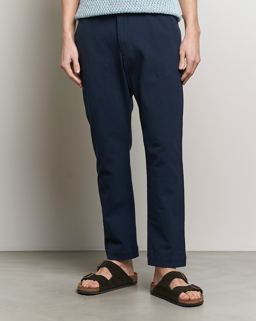 Herr | Avdelningar | NN07 | Billie Seersucker Drawstring Trousers Navy Blue