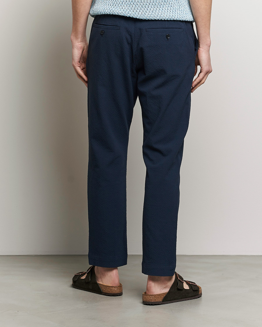 Herr | Byxor | NN07 | Billie Seersucker Drawstring Trousers Navy Blue