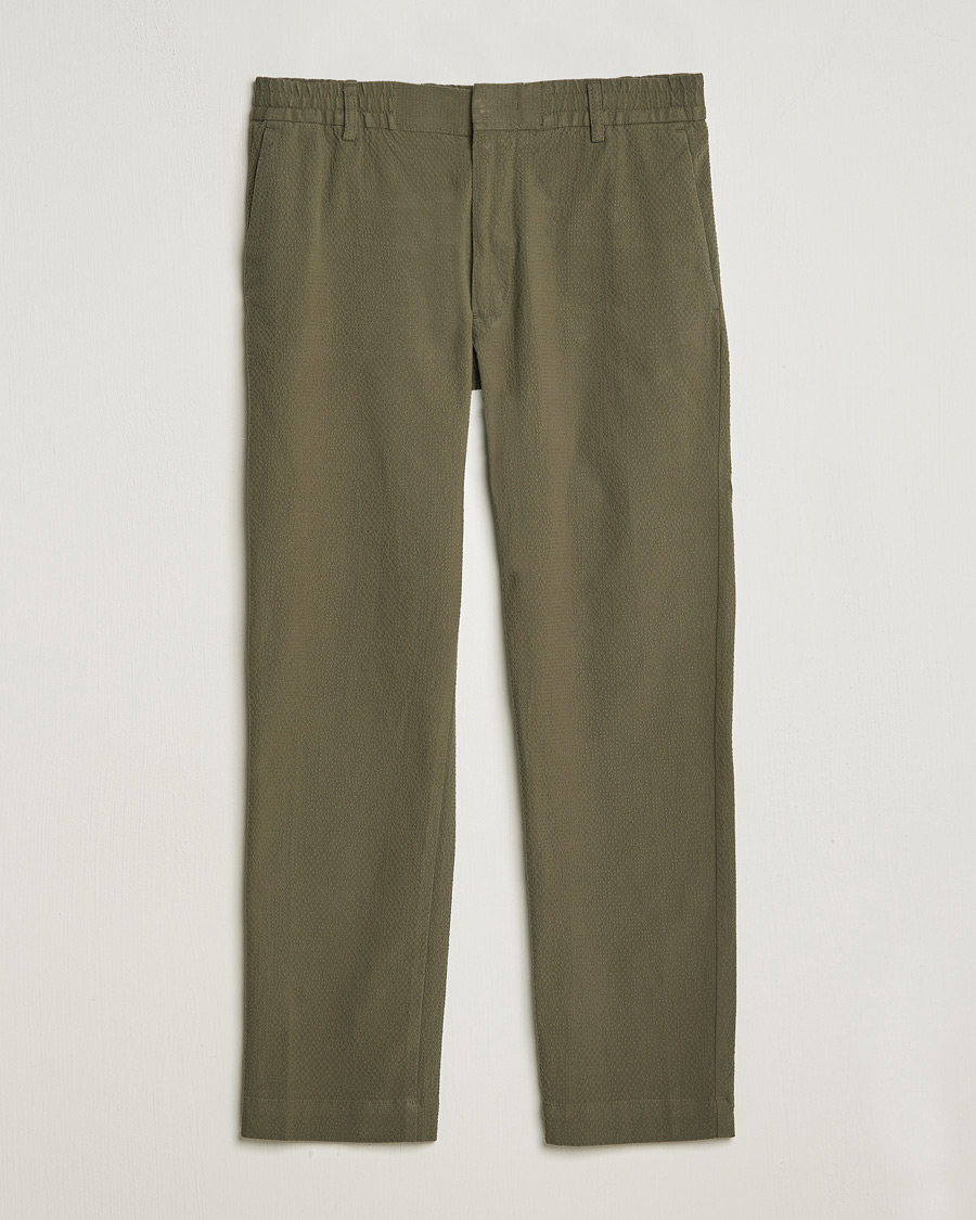 Herr | Byxor | NN07 | Billie Seersucker Drawstring Trousers Capers Green
