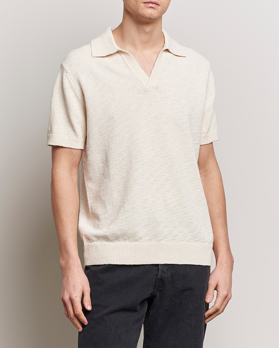 Herr | Kortärmade pikéer | NN07 | Ryan Open Collar Knitted Polo Off White