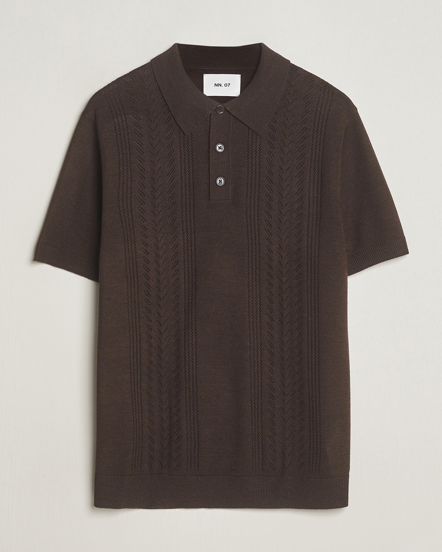 Herr | Pikéer | NN07 | Thor Knitted Polo Slate Brown