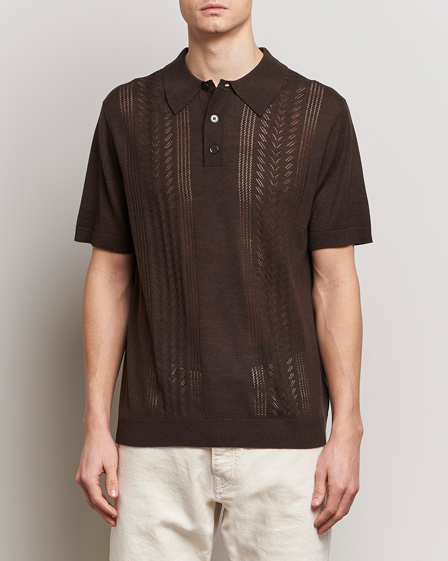 Herr | Pikéer | NN07 | Thor Knitted Polo Slate Brown
