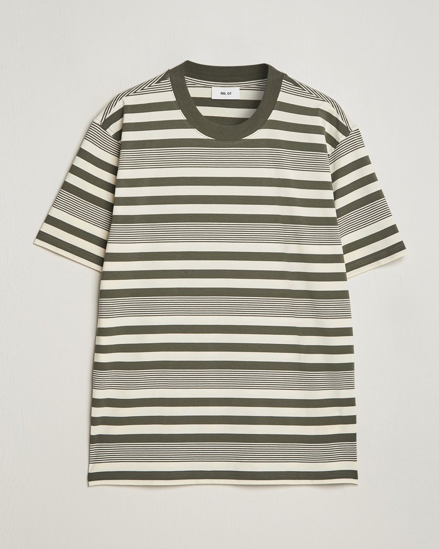 Herr | T-Shirts | NN07 | Adam Striped Crew Neck T-Shirt Capers Green