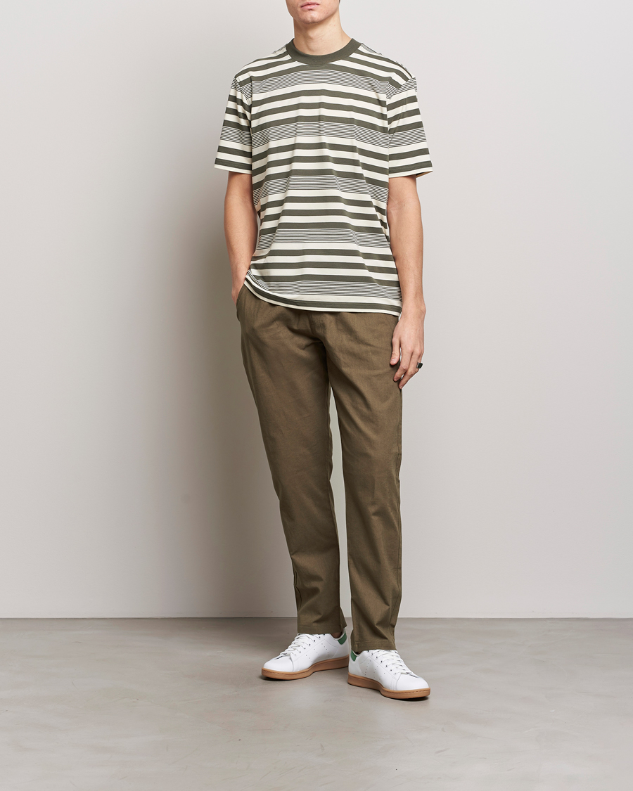 Herr | T-Shirts | NN07 | Adam Striped Crew Neck T-Shirt Capers Green