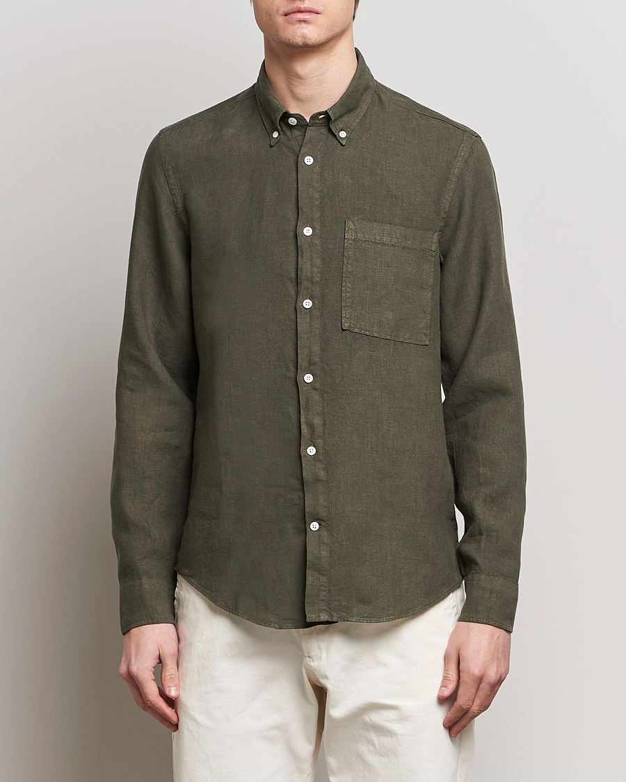 Herr | Summer | NN07 | Arne Linen Shirt Capers Green