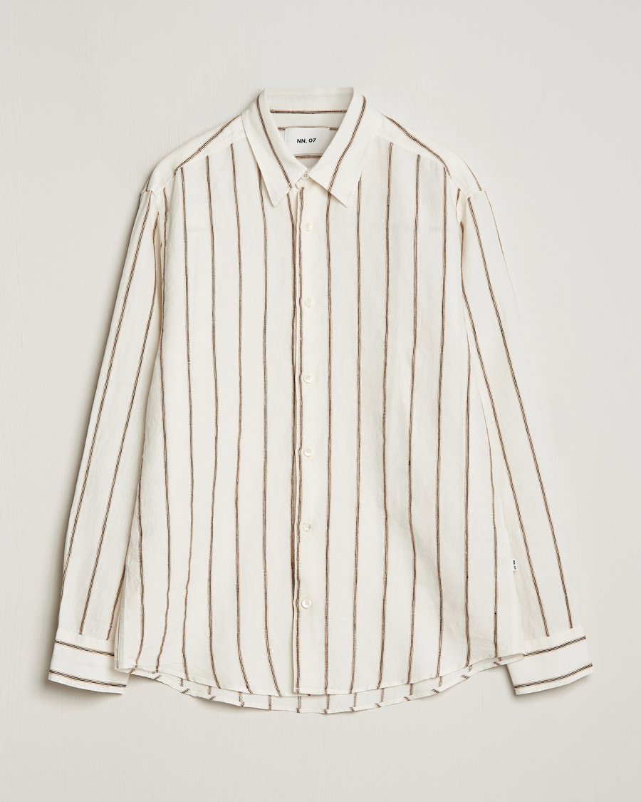 Herr | Skjortor | NN07 | Quinsy Striped Linen Shirt Ecru Multi