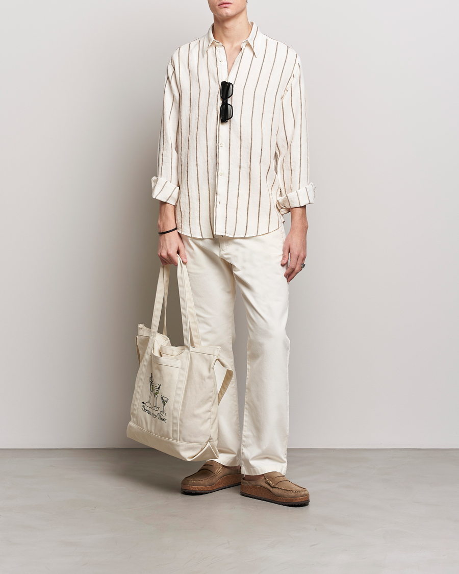 Herr | Skjortor | NN07 | Quinsy Striped Linen Shirt Ecru Multi
